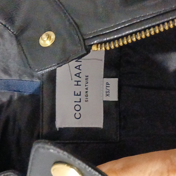Cole Haan Black Faux Leather Zip Jacket with Silver Accents Size Small - Picture 4 of 8